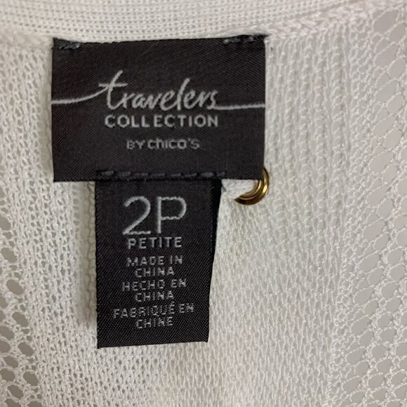 Chicos Travelers Sheer White Mesh Lace-Up Back Cardigan Size 12P - Picture 6 of 11